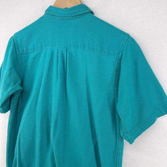 LL BEAN Top Womens S Cool Weave Short Sleeve Button Up Woven Green USA Vintage - Picture 9 of 12